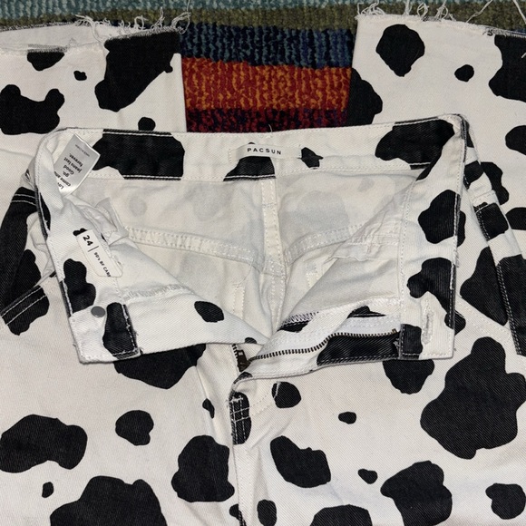 PacSun- Cow Print Split Carpenter Boyfriend Pants - Picture 3 of 4